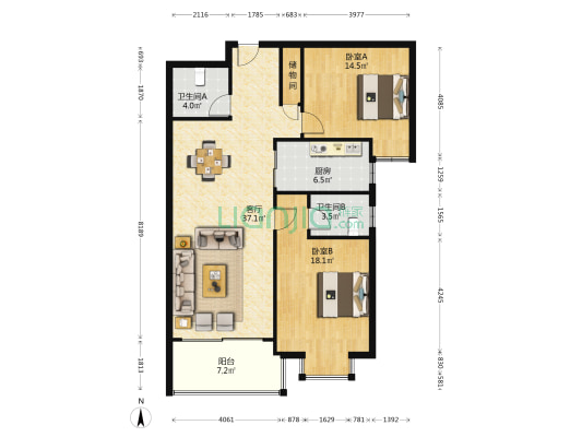 育英左岸铭苑 2室1厅2卫 113平方