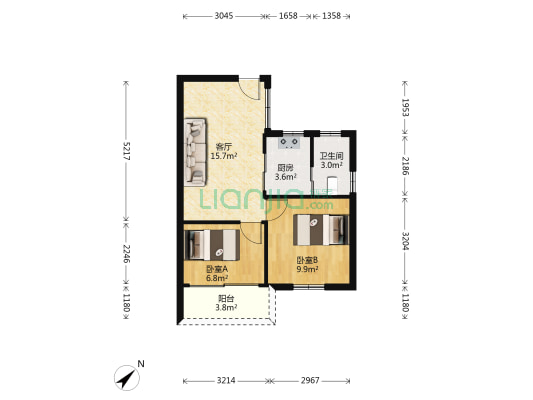 龙田西街口机电宿舍 2室1厅1卫 52平方