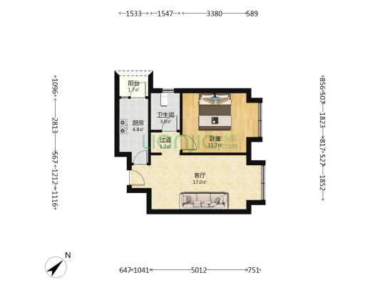 新苗新居二号地 1室1厅1卫 47平方