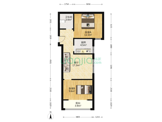 宏伟名都三期 2室1厅1卫 67平方