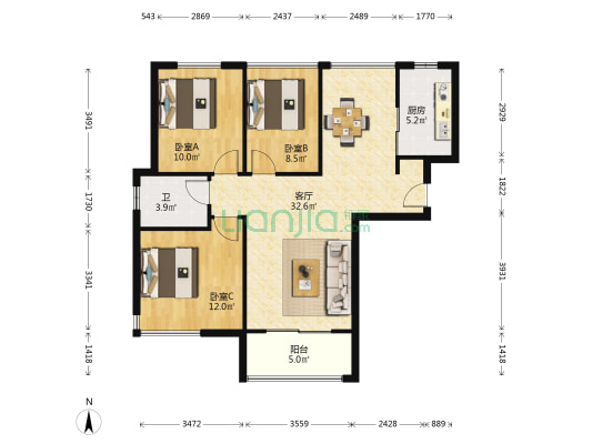 江山如画 3室1厅1卫 99平方