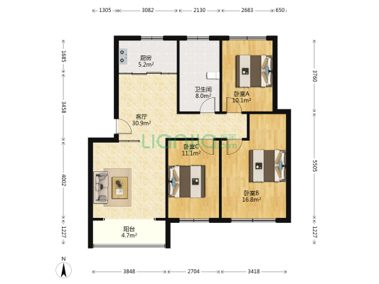 同心佳园 3室1厅1卫 109平方