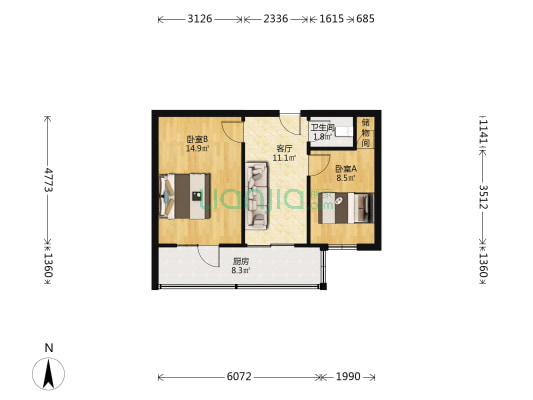 汽车站家属院 2室1厅1卫 44平方