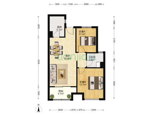 万科信成道三期 2室1厅1卫 84平方