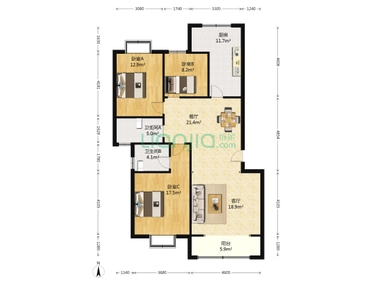 御璟城市花园 3室2厅2卫 132平方