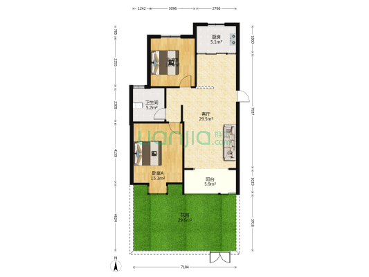 绿地世纪城二期 2室1厅1卫 94平方
