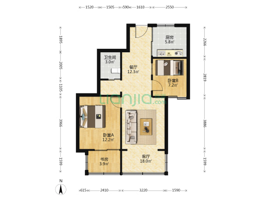 莲花锦园 3室2厅1卫 82平方