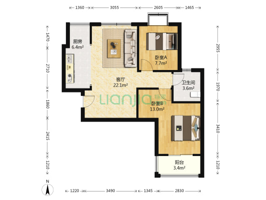 轴馨苑 2室1厅1卫 75平方