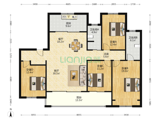 万科官山望 4室2厅2卫 167平方