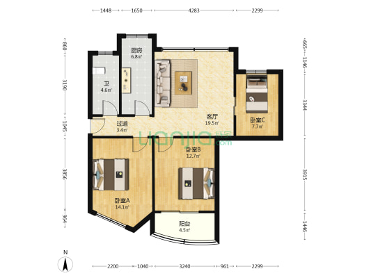 市人防办宿舍 3室1厅1卫 81平方