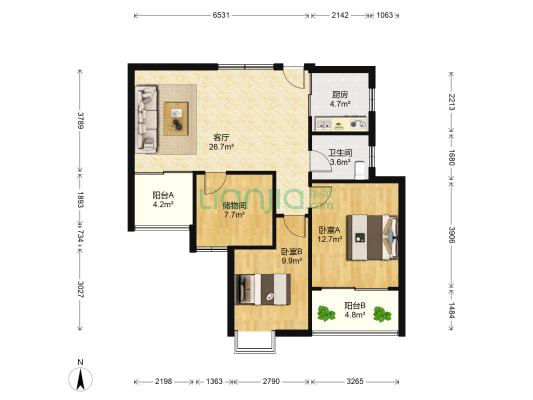 汇仁阳光花园北区 2室1厅1卫 88平方