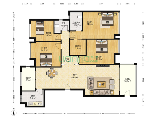 珠江帝景苑合生紫龙府 4室1厅2卫 189平方