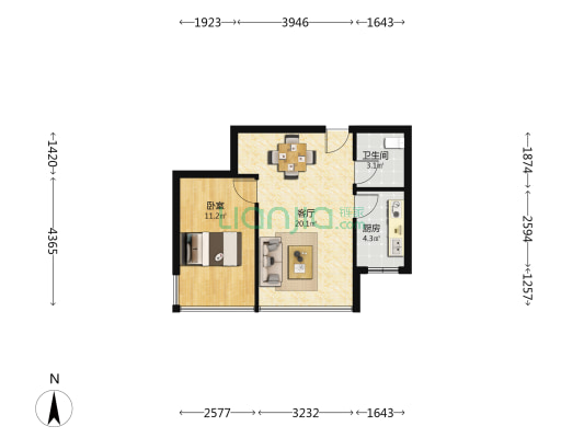 锋尚星空 1室1厅1卫 48平方