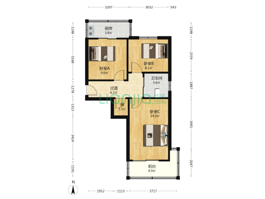 环卫站小区 3室0厅1卫 66平方