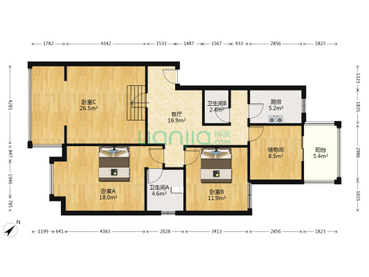 明珠园二期 3室1厅2卫 113平方