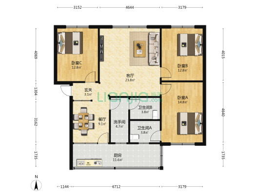 叶挺北大道279-31号 3室2厅3卫 109平方