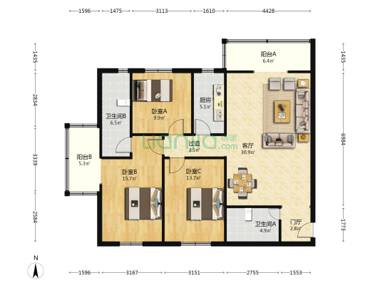 金色尚都 3室1厅2卫 143平方