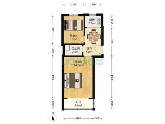 车站南村 2室1厅1卫 45平方