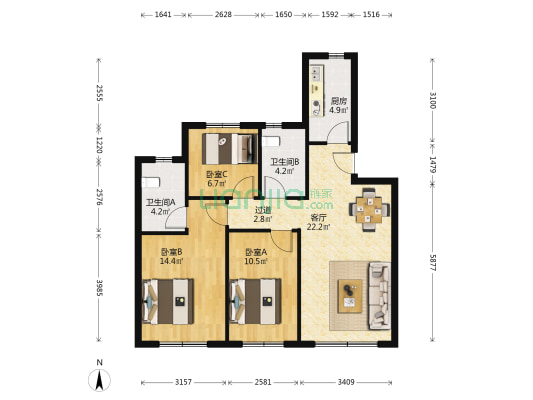 亚泰蒲岸公馆 3室1厅2卫 103平方