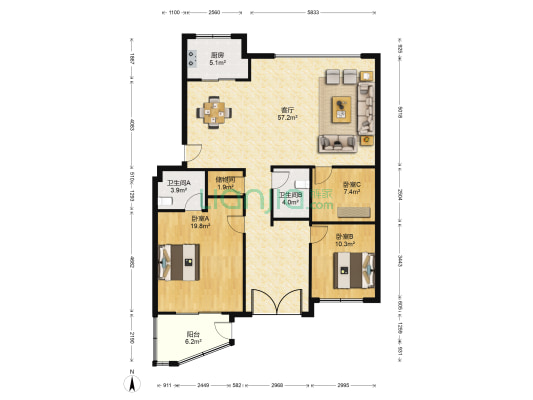 体育小区 3室1厅2卫 132平方
