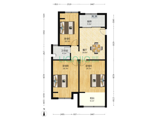 泽丰苑 3室1厅1卫 96平方