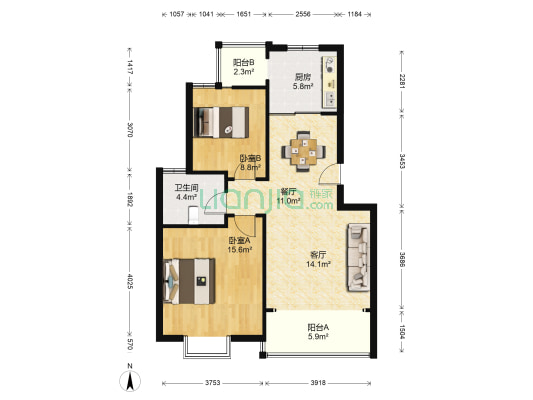 云锦雅苑 2室2厅1卫 83平方