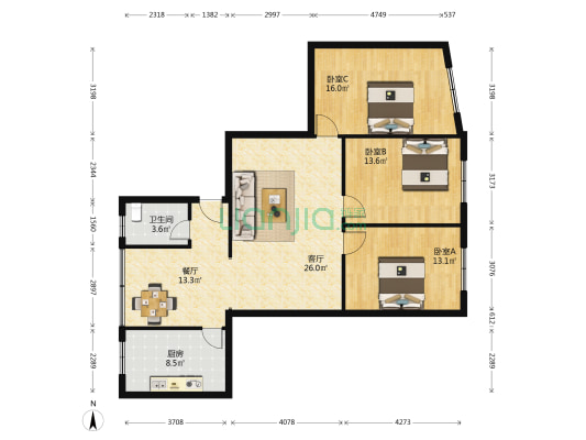金山中路20号 3室2厅1卫 115平方
