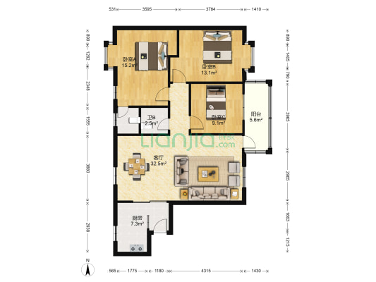 石湖苑 3室1厅2卫 112平方