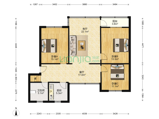 长冶路一段37号 3室2厅1卫 113平方