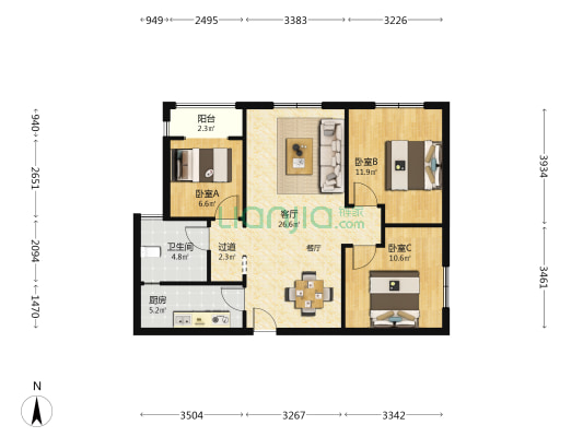 华润琨瑜府 3室1厅1卫 100平方