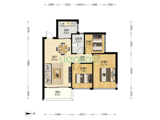 颐璟名庭 3室1厅1卫 75平方