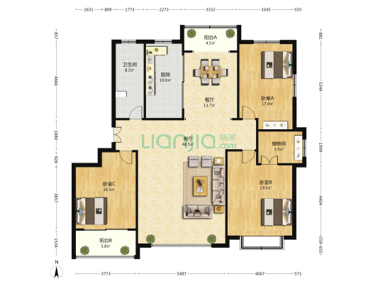 新政花园 3室2厅1卫 190平方