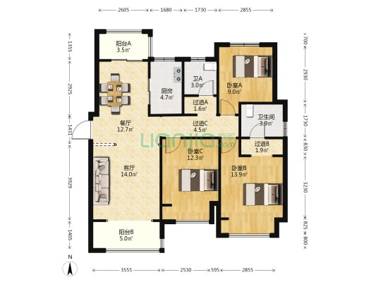 中海湖滨世家悠然苑 3室2厅2卫 123平方