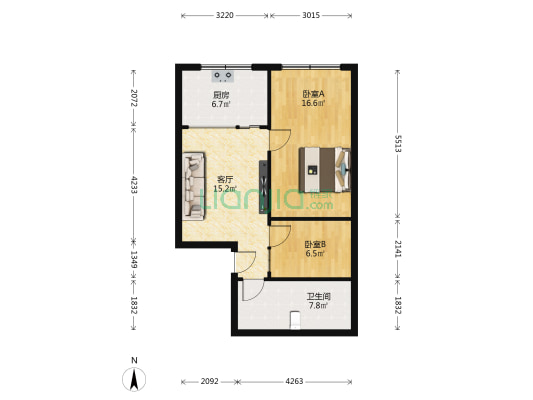 鸿鑫城市之光 2室1厅1卫 74平方