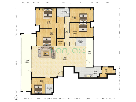 茅台广场 6室1厅3卫 275平方