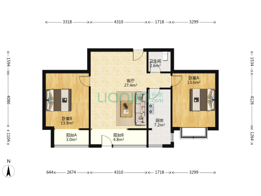 县医院家属院 2室1厅1卫 90平方