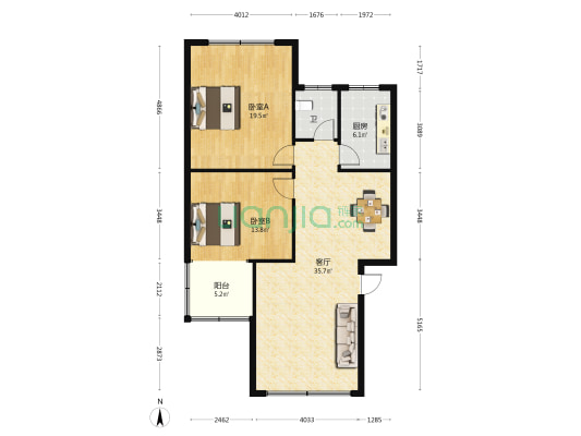 启殿园 2室1厅1卫 100平方