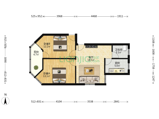 民族路 2室1厅1卫 73平方