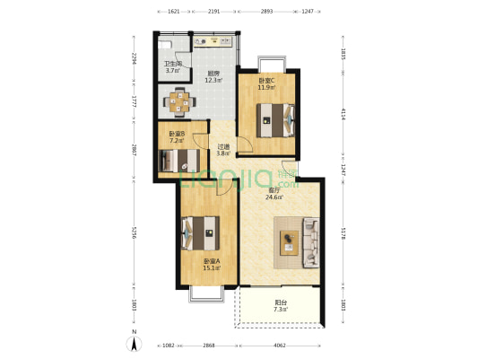 金碧苑(花都区) 3室1厅1卫 96平方