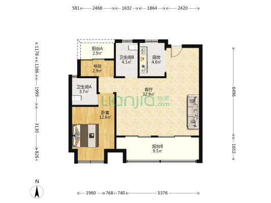 尚泽琪瑞沁园 2室1厅2卫 97平方