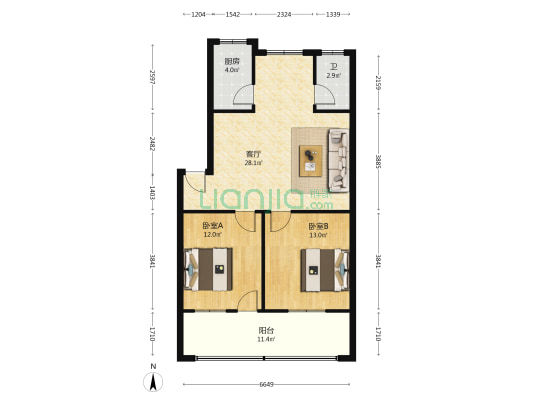 黄土岭村职工住宅 2室1厅1卫 81平方