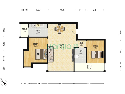 名爵公馆 2室1厅1卫 101平方