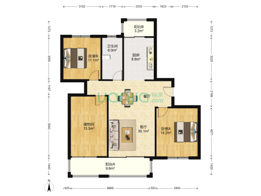 小海花园 2室1厅1卫 140平方