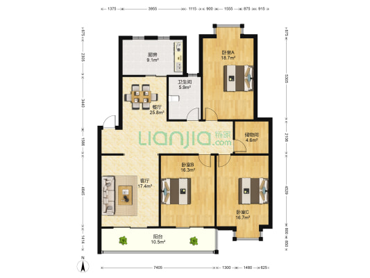 丽泽华庭 3室2厅1卫 143平方