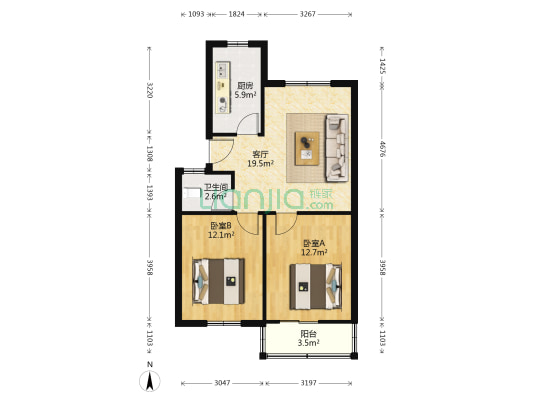 轴承新村南区 2室1厅1卫 68平方