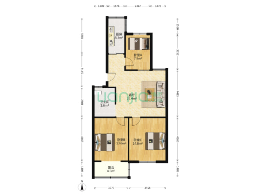 西水湾家园1至22幢 3室1厅1卫 88平方