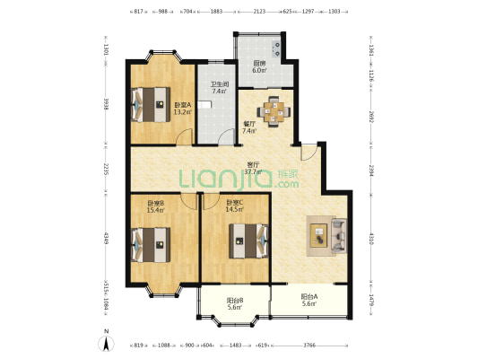 华中园 3室2厅1卫 190平方