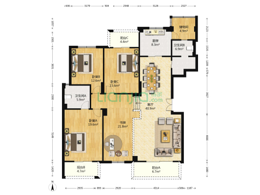 云影苑 4室1厅2卫 171平方