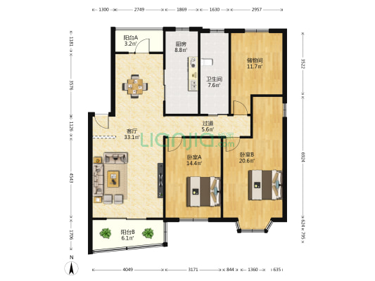 左岸文化村 2室1厅1卫 131平方