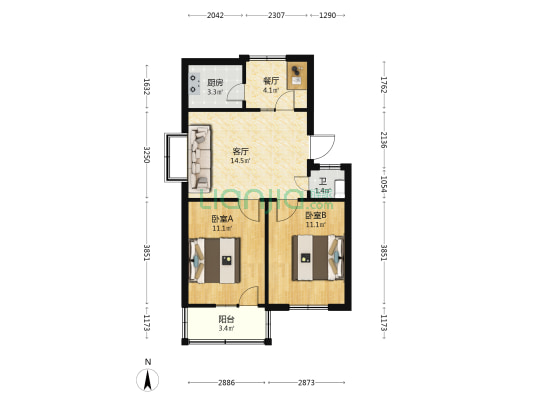 火车站西宿舍 2室2厅1卫 53平方